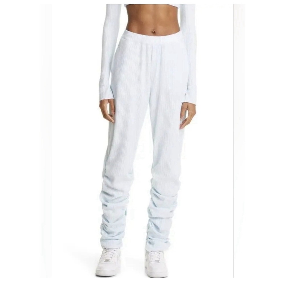 Staple & Hue Freya Pants Sky Blue Waffle Knit Ruched Leg Thermal Size Large